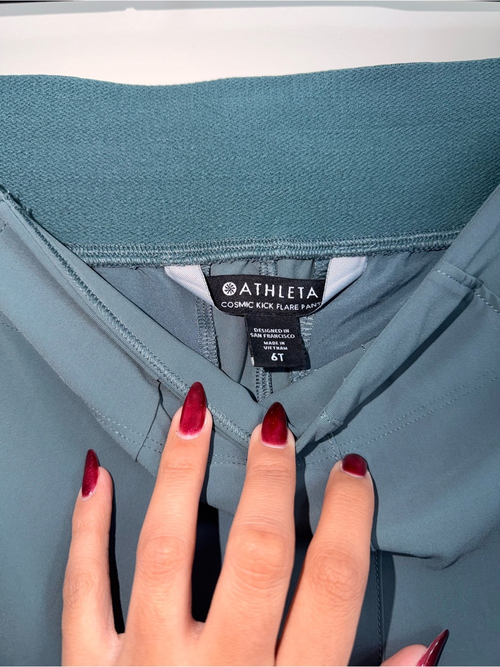 Athleta Cosmic Kick Flare Pant in Dusty Teal Blue-Green